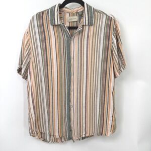 Blend Bhakis Shirt Mens XL Striped Linen Viscose Boho Indie Coastal Summer Retro